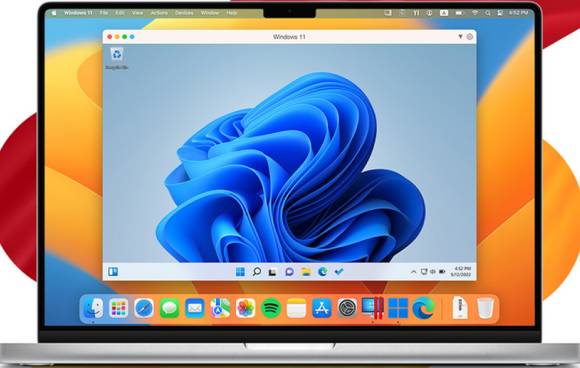 Ein Fenster mit Windows 11 auf einem Apple-Notebook 