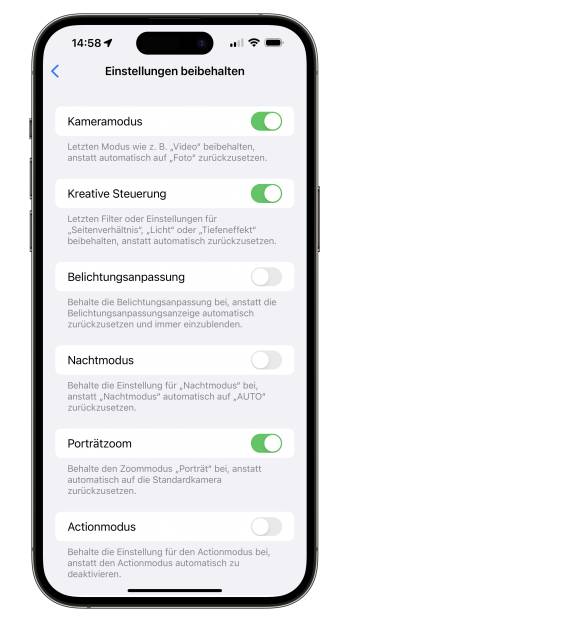 Die Einstellungen zur Kamera-App auf dem iPhone