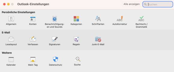 Screenshot Outlook-Einstellungen 