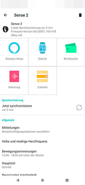 Screenshot der Android-App zu Fitbit
