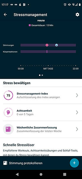 Die Fitbit-App zeigt Stressmanagement-Funktionen