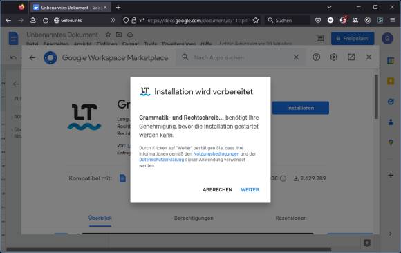 Installation des LanguageTools als Google-Docs-Add-on