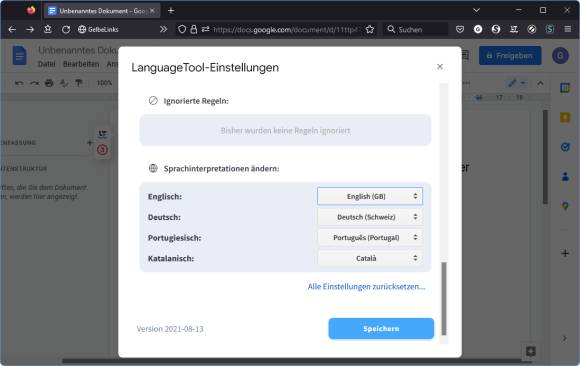 Die Einstellungen des LanguageTools