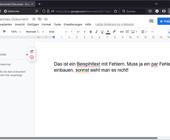 Screenshot eines Beispieldokuments in Google Docs, Rechtschreibfehler sind markiert