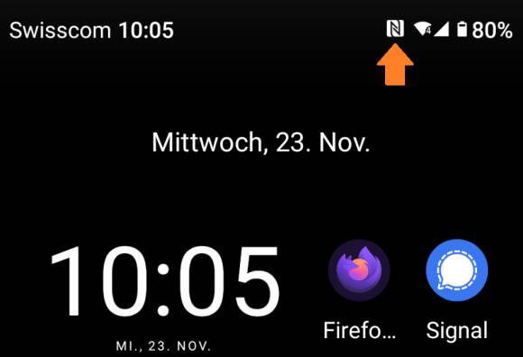 Am oberen Rand eines Smartphone-Screenshots ist das NFC-Icon markiert 