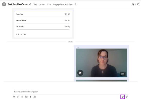 Der versendete Videoclip im Teams-Chat