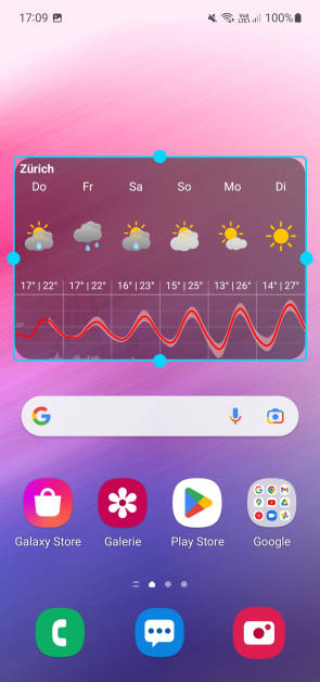 Beispiel eines Wetter-Widgets auf einem Samsung-Smartphone