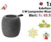 Adventskalender-Banner mit einem kabellosen Lautsprecher des Typs Jaz Wizard