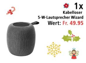 Adventskalender-Banner mit einem kabellosen Lautsprecher des Typs Jaz Wizard 