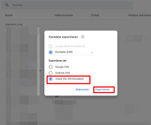 Google-Kontakte im Browser mit Export-Funktion
