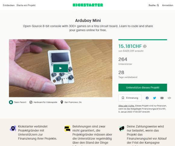 Kickstarter-Projekt Arduboy Mini