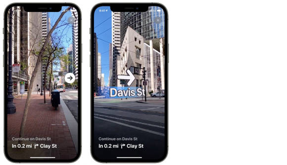 Die Ansicht der Kamera auf dem iPhone wird durch virtuelle Richtungshinweise ergänzt