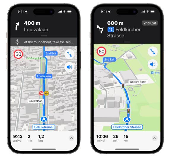 Die Ansicht der Navigation auf dem iPhone