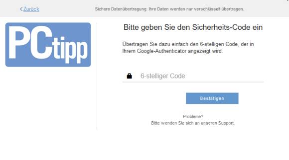 Code von Google Authenticator eingeben