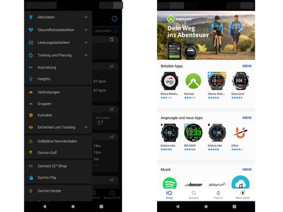 Garmin-IQ-Shop in der Connect-App