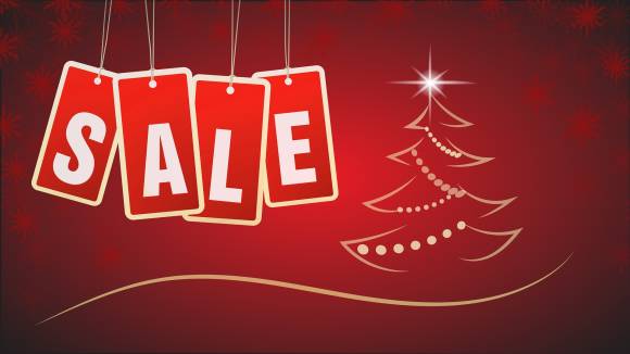 Sale-Schriftzug und Tannenbaum 