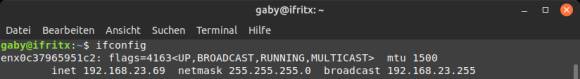 Screenshot aus dem Linux-Terminal zeigt die IP-Adresse