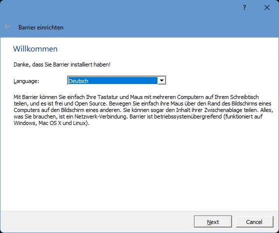 Der Installationsdialog unter Windows, mit der Sprachauswahl