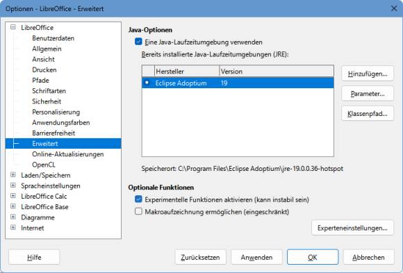 Die LibreOffice-Optionen