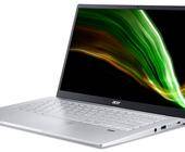 Ein Acer Swift 3 Notebook, aufgeklappt, silbergraues Gehäuse