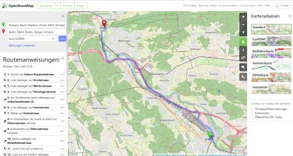 OSM Route Dietikon-Baden