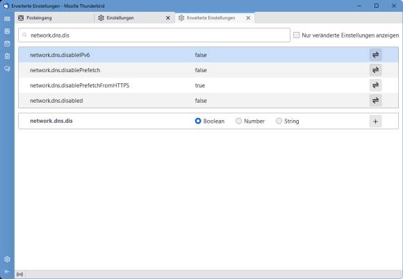 Thunderbird Konfigurationsliste 