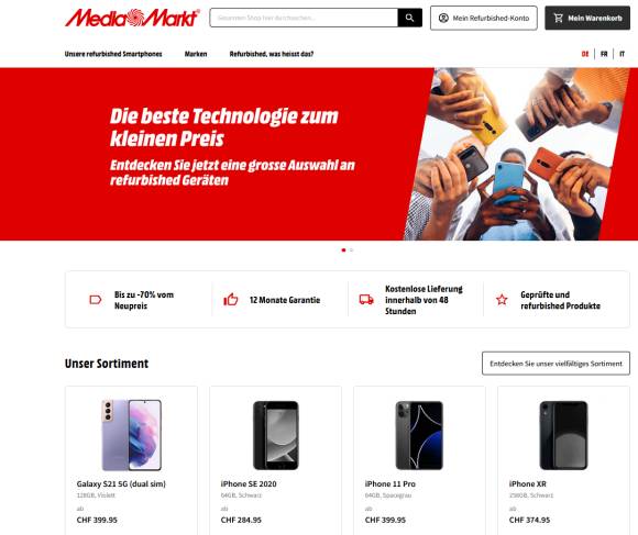 Screenshot Media-Markt-Webseite zu den refurbished Geräten 