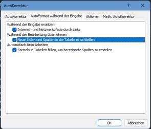 Die AutoKorrektur-Einstellungen in Excel