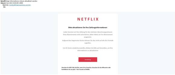 Screenshot der gefälschten Netflix-Mail