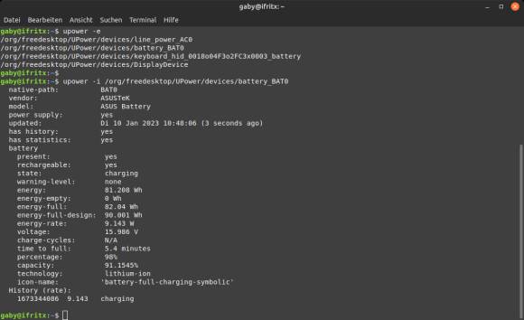 Screenshot des Terminalfensters unter Linux mit den Befehlen