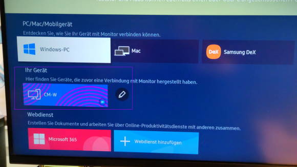 Das Windows-Gerät erscheint als mögliches Verbindungsziel