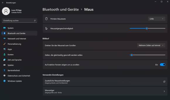 Bild 3: In diesem Fenster finden Sie die wichtigsten Mauseinstellungen unter Windows 11 Screenshot der Mauseinstellungen von Windows 11