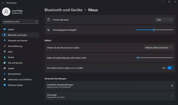 Screenshot der Mauseinstellungen von Windows 11