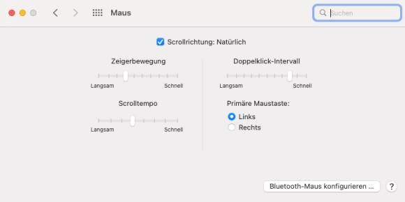 Bild 4: Beim Mac gibt es weniger Auswahl Mauseinstellungen eines Macs
