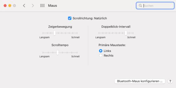 Mauseinstellungen eines Macs