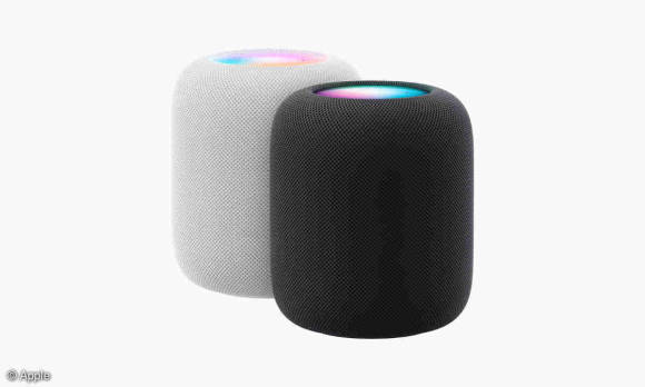 Zwei Apple Homepods, einmal in Weiss, einmal in Schwarz 