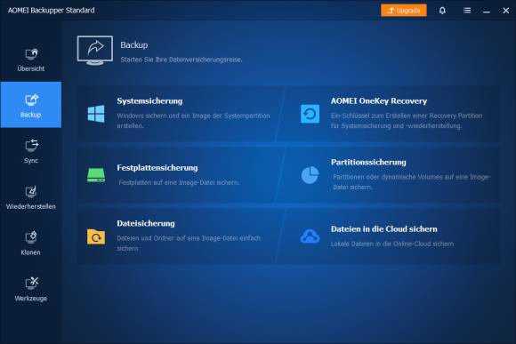 Die Backup-Optionen des Aomei Backuppers