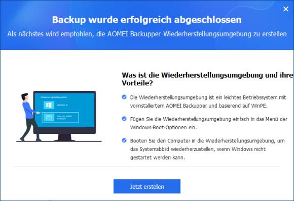 Die Werbung innerhalb des Programms für die kostenpflichtige Wiederherstellungs-Umgebung