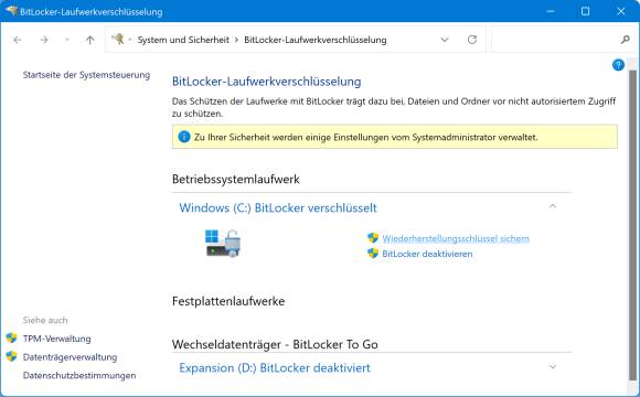 Die Windows-Einstellungen zur Bitlocker-Verschlüsselung