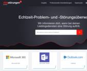 Screenshot von allestörungen.ch zeigt: Microsoft 365, Teams und Outlook haben Probleme