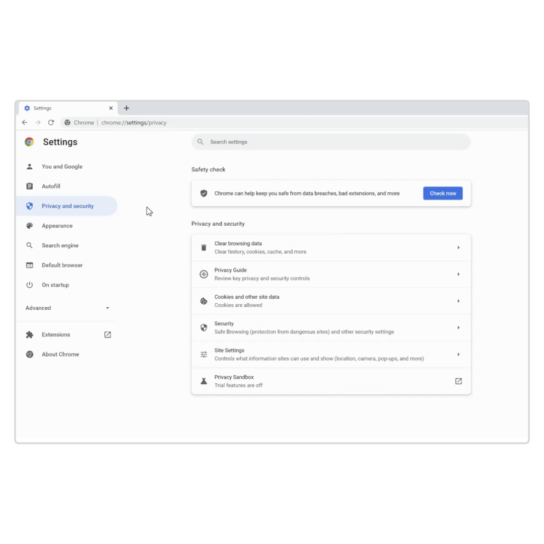 Ein animiertes GIF zeigt den Privacy Guide in Google Chrome