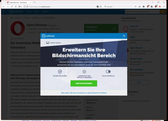 Ein Download-Fenster, das mit dem beim Anbieter gesuchten Download nichts zu tun hat