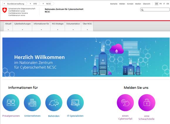 Screenshot der Webseite des NCSC 