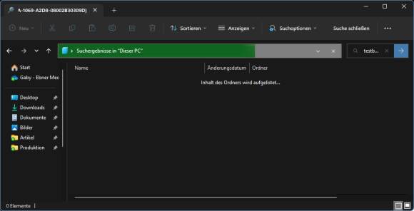 Fortschrittsbalken bei einer langwierigen Suche im Datei-Explorer