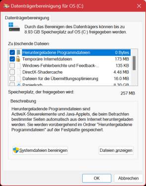 Die herkömmliche Datenträgerbereinigung, hier auch unter Windows 11