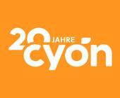 Ein orangefarbenes 20-Jahre-Cyon-Banner