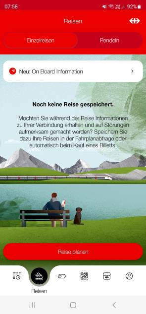 Screenshot der SBB-App 