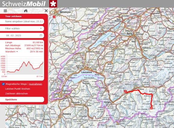 Tour zeichnen mit SchweizMobil Plus via PC 