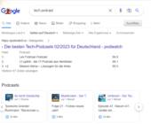 Screenshot zeigt eine Google-Suche nach Podcasts