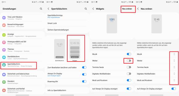 Screenshots der Widget-Einstellungen im Samsung One UI